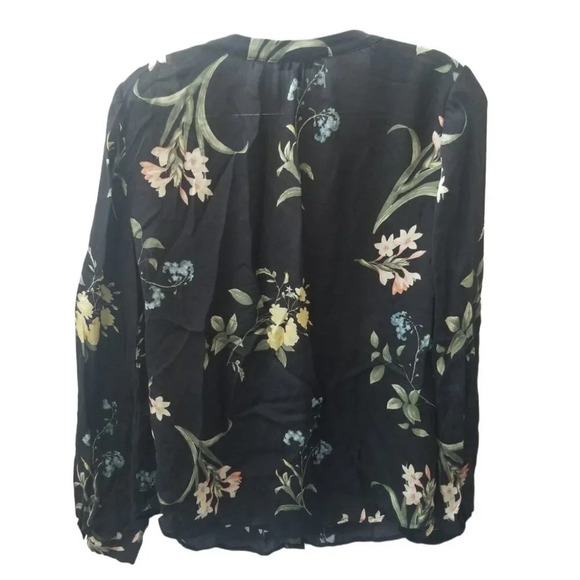 Joie  Navy Blue Floral V-neck Button Up Silk Blouse L - Picture 2 of 8